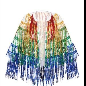 Plus Multi Sequin Fringed Jacket
